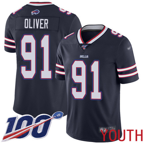 Youth Buffalo Bills 91 Ed Oliver Limited Navy Blue Inverted Legend 100th Season NFL Jersey
